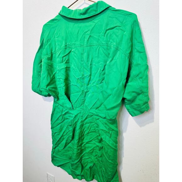 THAKOON Women's Green Collared Short Sleeve Tie Waist Mini Shirt Dress Size 8 - Picture 5 of 13